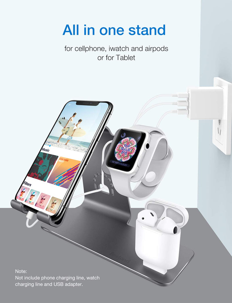 [AUSTRALIA] - Bestand 3 in 1 Stand Holder for iPhone Mobile Phone iWatch and Charging Stand for Airpods Only, Grey (Patented, Airpods Charging Case NOT Contained H06-Grey 