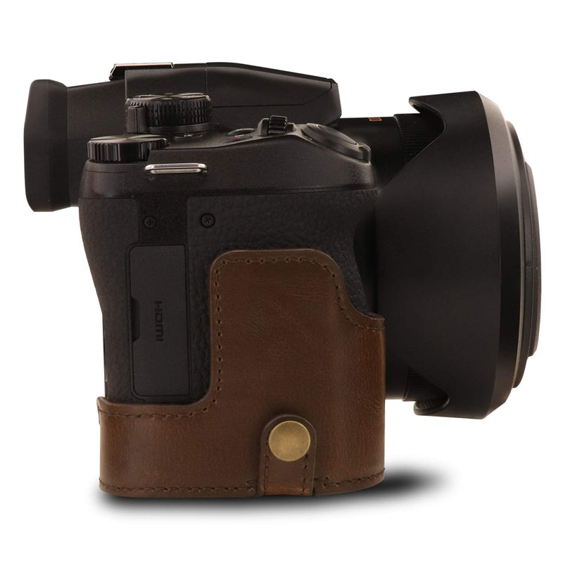 MegaGear Ever Ready Leather Camera Case Compatible with Leica V-Lux 5, Panasonic Lumix DC-FZ1000 II Dark Brown