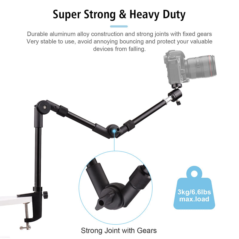 Andoer Camera Desk Mount Stand, ST-01 Flexible Foldable Desk Mount Stand Metal Bracket with 1/4 Inch Screw Ballhead Adapter for Video Light, Ring Light Webcam Camera Smartphone