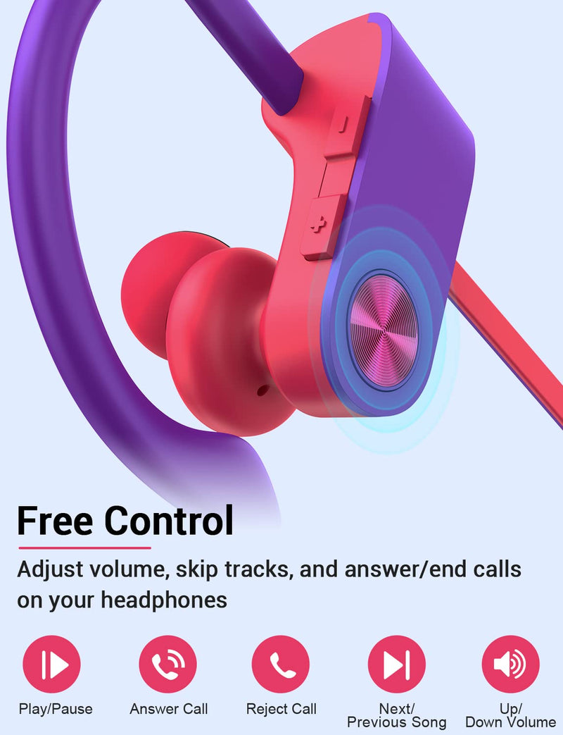 [AUSTRALIA] - Stiive Bluetooth Headphones, Wireless Sports Earbuds IPX7 Waterproof with Mic, Stereo Sweatproof in-Ear Earphones, Noise Cancelling Headsets for Gym Running Workout, 12 Hour Playtime - RedPurple 