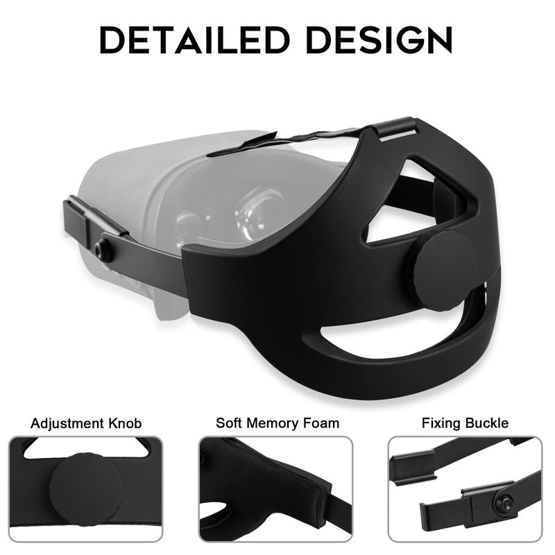 Orzero 1 Set Headband with 2 Head Cushion Compatible for Oculus Quest. Exchangeable Adjustable Protective Strap - Black
