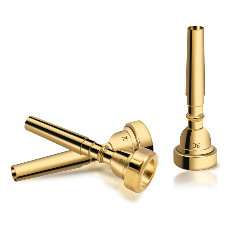 Cheerock 3Pack Trumpet Mouthpiece 3C 5C 7C Trumpet Accessories, Trumpet Mouthpiece Set with High Quality Brass Suitable for Beginners and Professional Players （Gold） gold