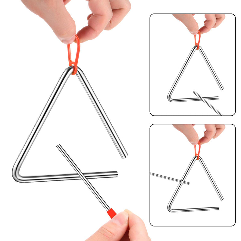 4 Pieces 5 Inch Hand Percussion Instrument Musical Steel Triangles with Striker, Music Triangle Instrument Set Music Enlightenment for Children