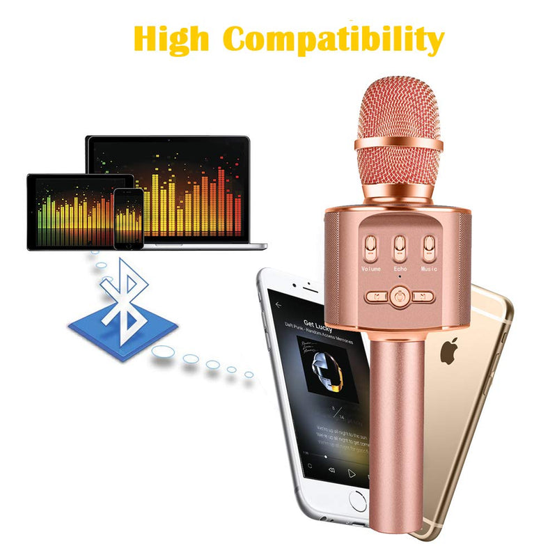 JeKaVis J-M10 Karaoke Microphone for Kids, Wireless Microphone with Bluetooth Speaker for Cell Phone/PC, Portable Handheld Karaoke Speaker Machine Christmas Birthday Home Party (Rose Gold) Rose Gold