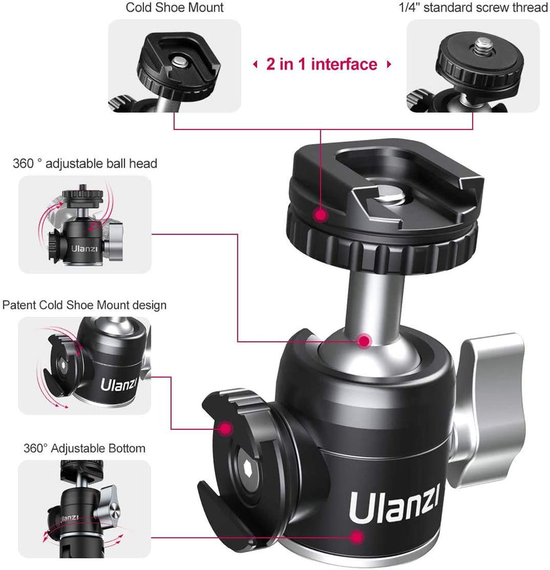 Mini Travel Tripod with 1/4"-20 Ballhead for Smartphones Cameras Vlogging, with Cold Shoe on Side for Light/Mic Mounting