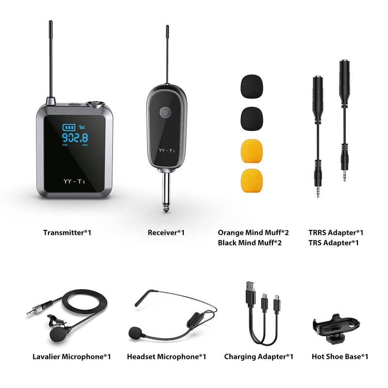 Wireless Lavalier Microphone, GoorDik Headset Mic/Lapel Mic with Rechargeable Transmitter & Receiver System 1/4” & 1/8" Output for iPhone, PA Speaker, DSLR Camera, PC, Recording and Teaching
