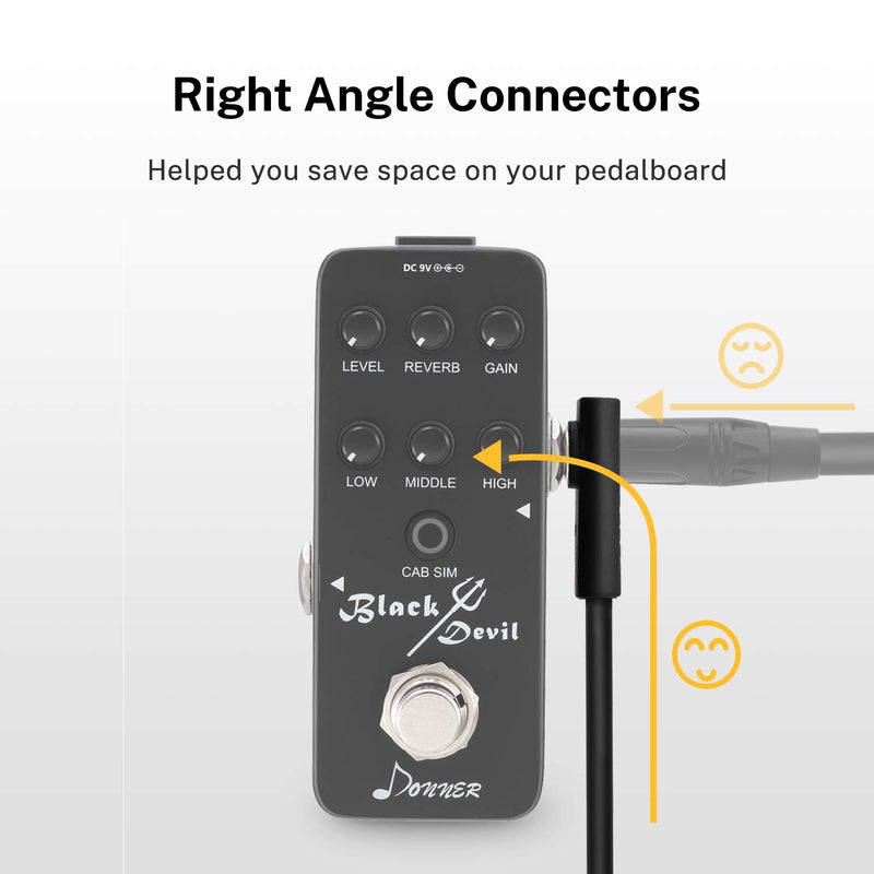 [AUSTRALIA] - Donner Flat Patch Cables for Guitar Effect Pedal 6 Inch Save Space Clear Sound 1/4" TS Right Angle 6 Packs 