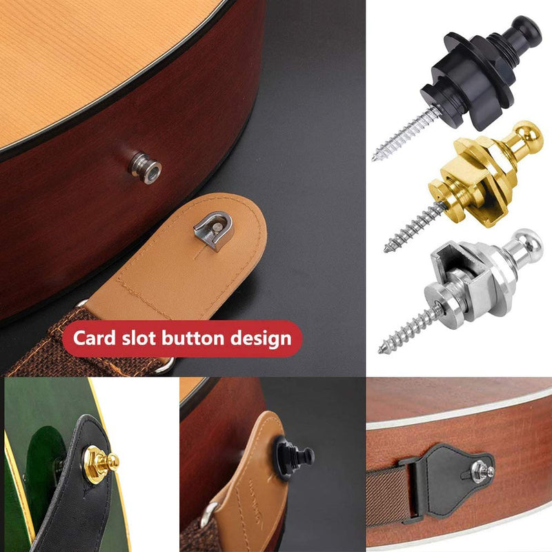 C CLTEIN Guitar Strap Lock Set, Heavy Duty Metal Guitar Strap Button Strap Locking System Hold Tight with Easy Remove Screw and Retainer System 2 Silve+2 Gold+2 Black