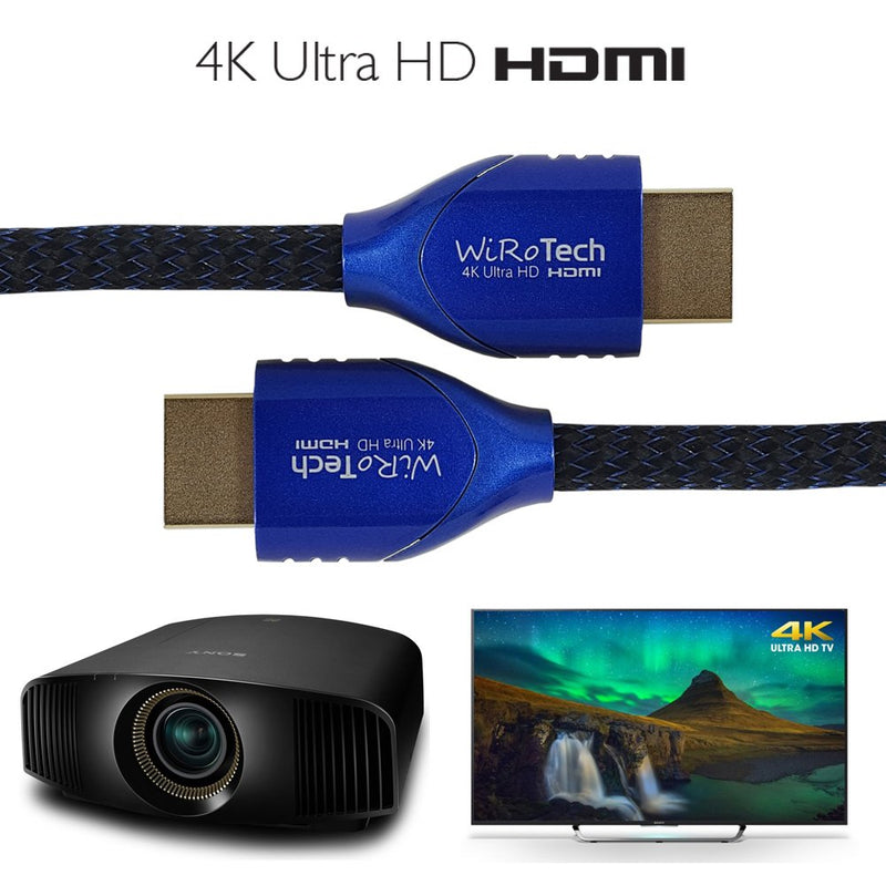 WiRoTech HDMI Cable 4K Ultra HD with Braided Cable, HDMI 2.0 18Gbps, Supports 4K 60Hz, Chroma 4 4 4, Dolby Vision, HDR10, ARC, HDCP2.2 (25 Feet, Blue) 25 Feet