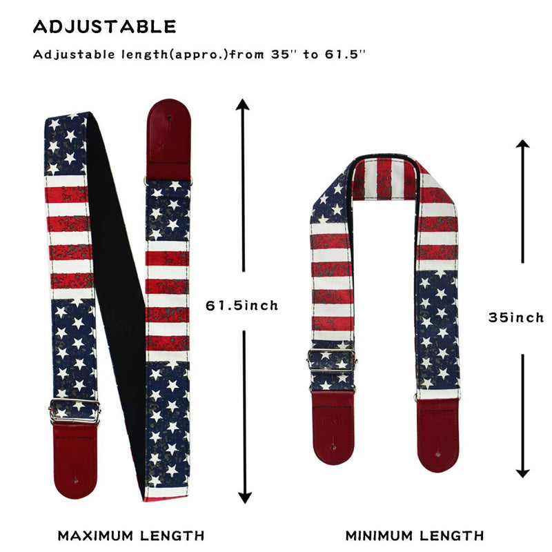 Guitar Strap,Qielizi Guitar Strap with Leather End Length Adjustable 2 Pick Holders & 2 Matching Picks For Electric Guitar, Acoustic Guitar and Bass - Unique Gift For Guitarist (1-American Flag) 1-American Flag