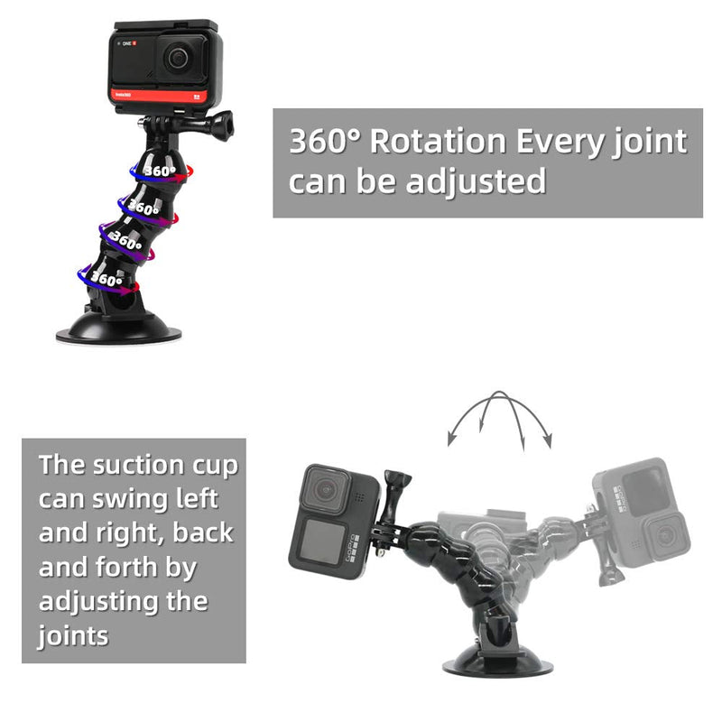 Flexible Gooseneck Suction Cup Car Mount Holder for GoPro Hero 10 9 8 7 6 5 Black,SUREWO Flexible Extension Car Windshield Mount with Phone Holder for iPhone,Samsung Galaxy,Google Pixel and More
