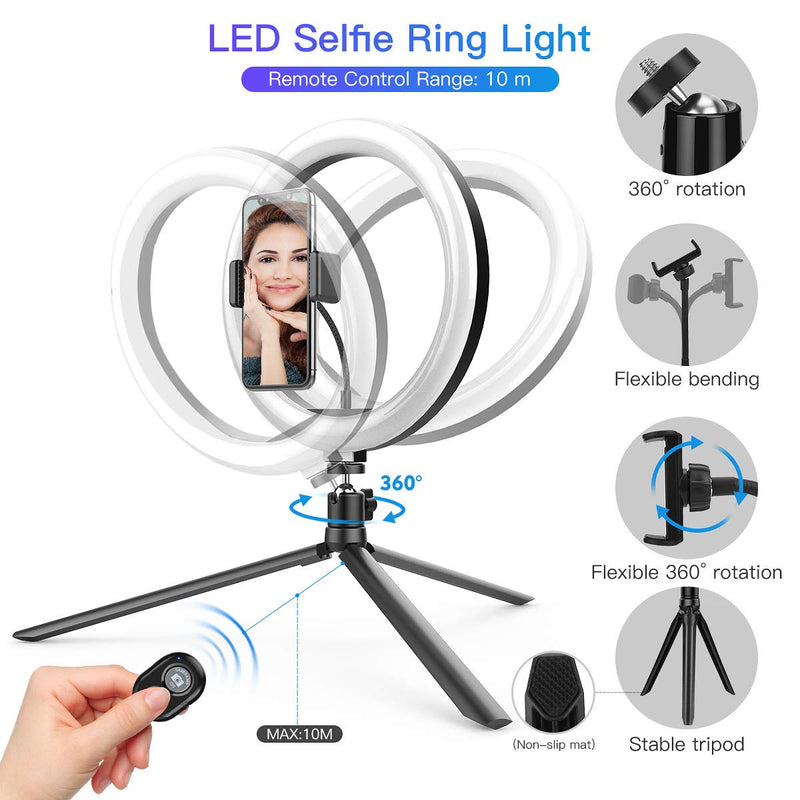 Aitsite 10.2" Ring Light with Tripod Stand and Phone Holder,Aitsite Selfie Right Light for Live Streaming,YouTube Video, Dimmable LED Makeup Ring Light with 3 Mode & 11 Brightness Level