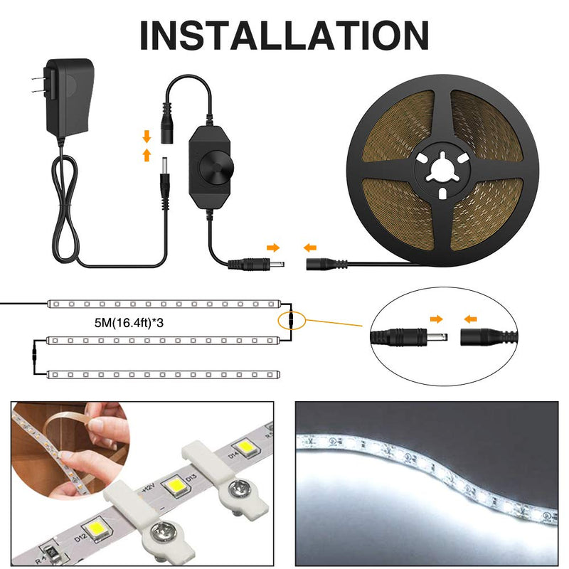 [AUSTRALIA] - Onforu 49.2ft LED Strip Light, 6000K Daylight White Dimmable Tape Light, 15m 12v Flexible Ribbon Light, 2835 LEDs Rope Lighting for Home, Kitchen, Under Cabinet, Bedroom, Non-Waterproof 