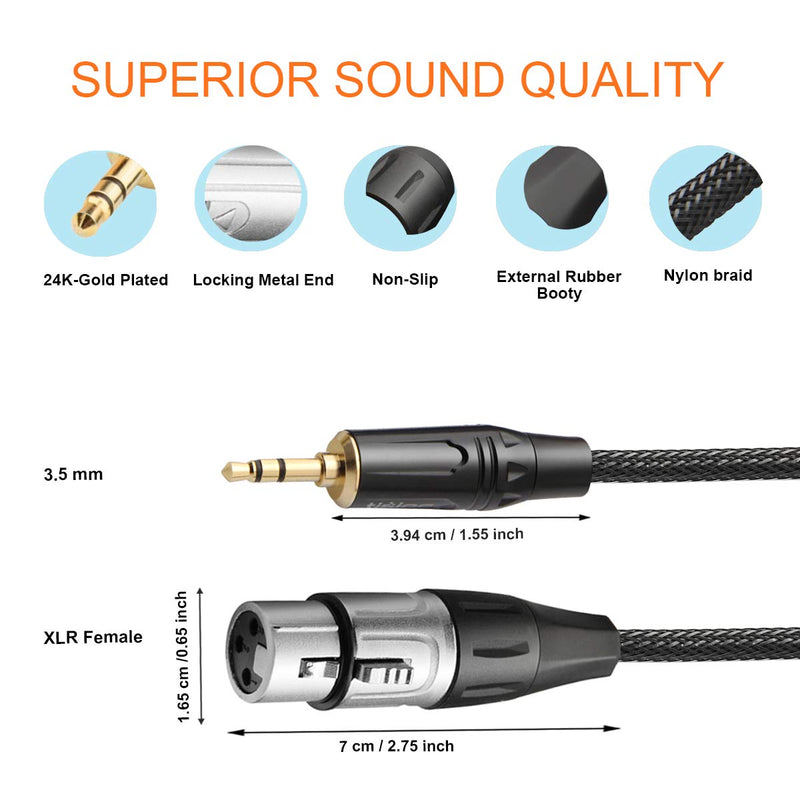 [AUSTRALIA] - TISINO XLR to 3.5mm Balanced Cable Adapter, Gold-Plated XLR Female to 1/8 inch Mini Jack Aux Mono Audio Cord for Shotgun or Condenser Microphones - 1ft 