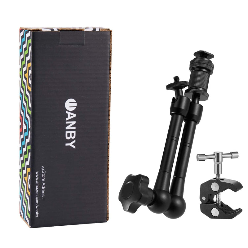 WANBY 11 Inch Articulating Friction Magic Arm Adjustable w/Hot Shoe Mount 1/4'' Tripod Screw for Camera Rig, LCD Monitor, LED Flash Lights (11'Arm & Clip)