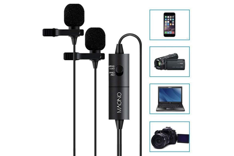 Maono AU-200 Lavalier Tie-Clip On Lapel Microphone Dual Head Electret Condenser Omnidirectional 3.5mm 4 Pole Jack