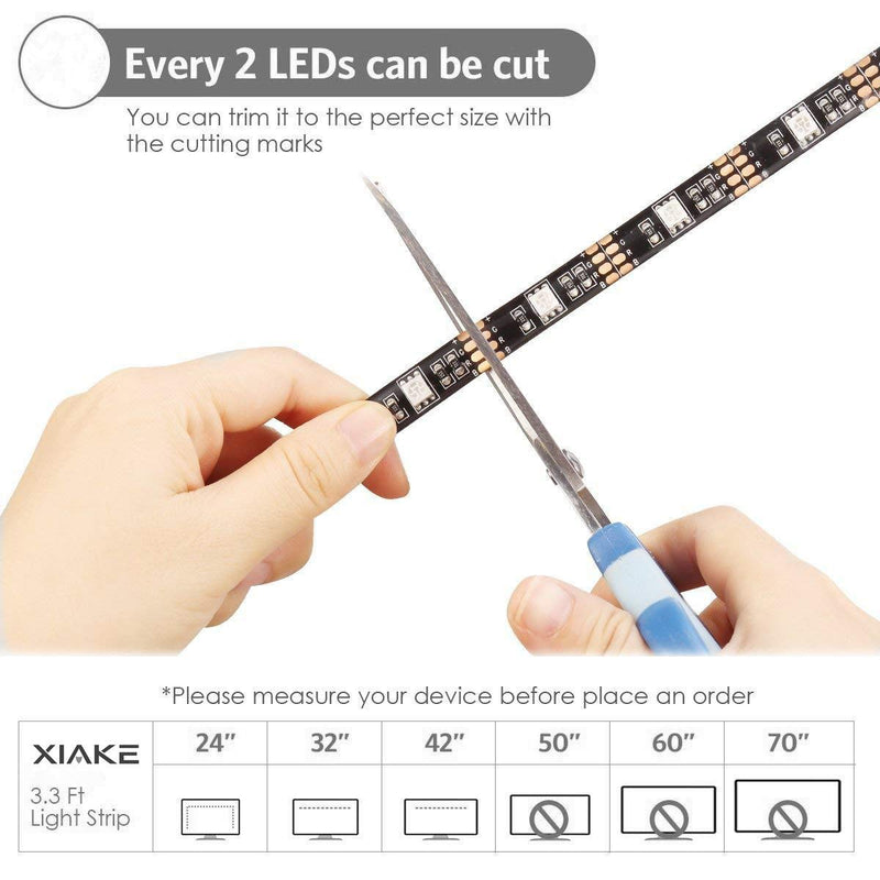 [AUSTRALIA] - XIAKE LED Strip Lights USB Powered with Mini Controller Flexible Waterproof RGB for TV/PC/Laptop/Background Lighting(3.3ft) Rainbow-mini Controller 3.3ft 