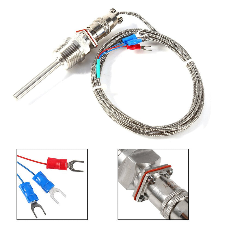 RTD PT100 Temperature Sensor Probe, 1/2" NPT Threads Thermocouple Temperature Sensing Tool with 2 Meter Cable