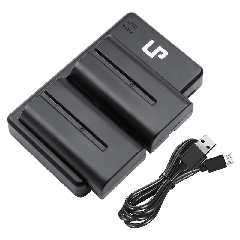 NP-F550 Battery Charger Pack, LP 2-Pack Battery & Dual Slot Charger, Compatible with Sony NP F970, F960, F770, F750, F570, F550, F530, F330, CCD-SC55, TR910, TR917, CN160, CN-216 LED Light & More NP-F550 2 Batteries and Charger