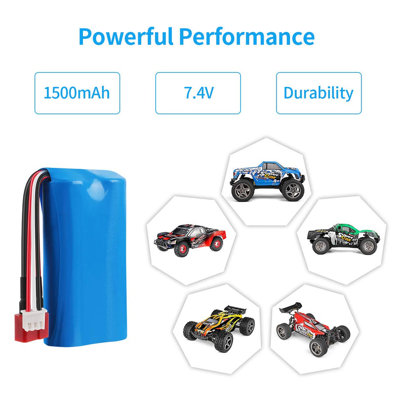 Rechargeable Li-ion Battery 7.4V 1500mAh Universal for WLtoys 4WD Rc Cars 12401 12402 12403 12404 12423 12428 Series Spare Part Replacement 12423 12428 12401 12402 12403 12404 Series