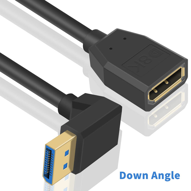 Poyiccot Displayport 1.4 Cable Down Angled Displayport Extension Cable, 90 Degree Displayport Extender V1.4 Display Port Cable Cord up to 8K/60Hz, 4K/144Hz Supported for Video/Audio, 15cm down angle hdmi cable