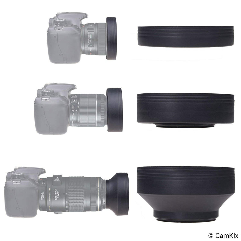 Camera Lens Hoods - Rubber (Collapsible) + Tulip Flower - Set of 2 - Sun Shade/Shield - Reduces Lens Flare and Glare - Blocks Excess Sunlight for Enhanced Photography and Video Footage