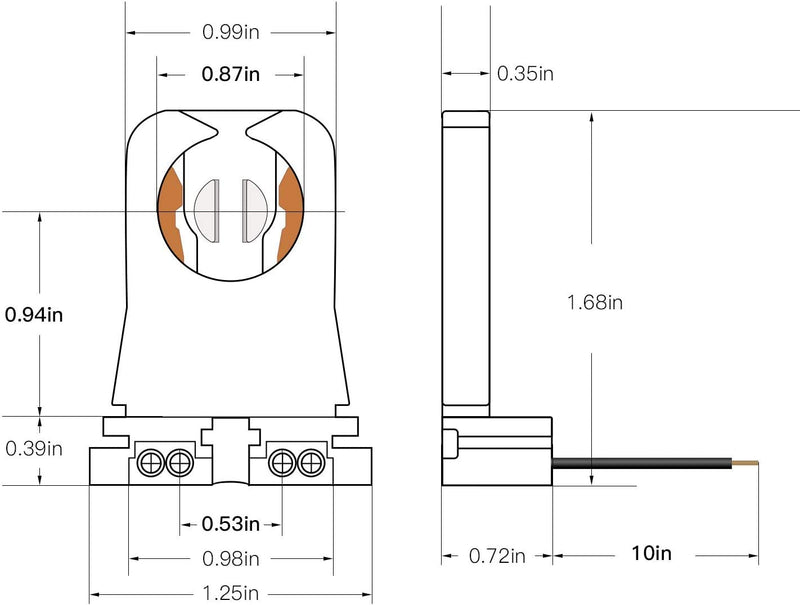 JACKYLED Non-Shunted Turn-Type T8 Lamp Holder UL Socket Tombstone with 10 inches Wires Attached for LED Fluorescent Tube Replacements 30-Pack 30 Pack