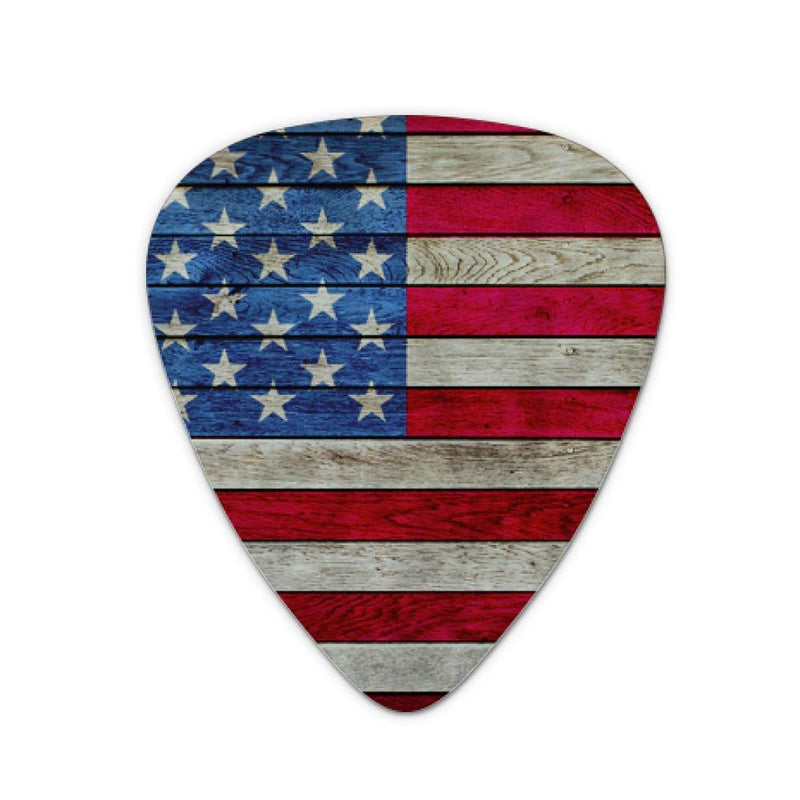 Rustic American Flag Wood Grain Design Novelty Guitar Picks Medium Gauge - Set of 6