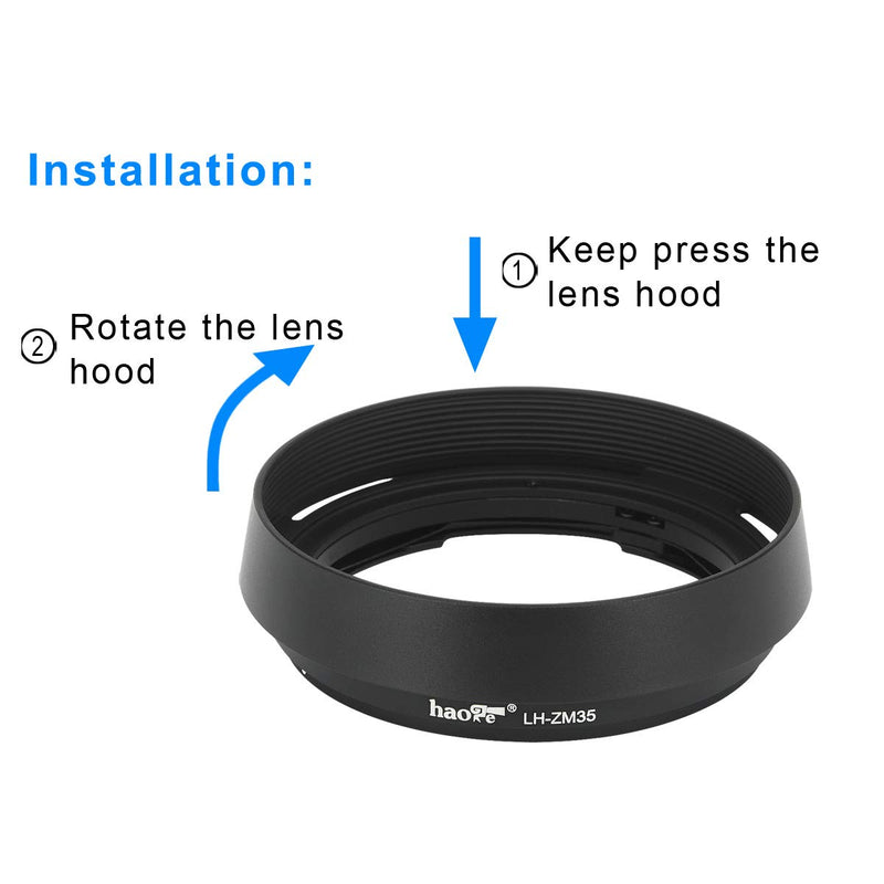 Haoge LH-ZM35 Bayonet Metal Round Lens Hood Shade Compatible with Carl Zeiss Distagon T 1.4/35 35mm f1.4 f/1.4 ZM Lens Black Round - Black