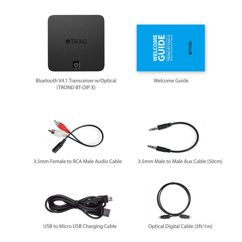 TROND TV Bluetooth V5.0 Transmitter and Receiver - Digital Optical TOSLINK and 3.5mm Wireless Audio Adapter (AptX Low Latency for Both TX and RX, Pair with 2 Devices Simultaneously)
