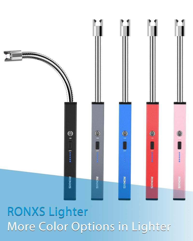 RONXS Candle Lighter, Square Electric Arc Lighter with LED Battery Display Safety Switch, USB Rechargeable Lighter w/Longer Flexible Neck for Camping Cooking BBQs Fireworks Black