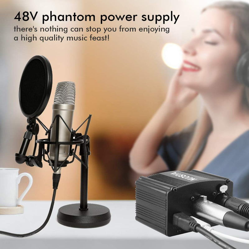 [AUSTRALIA] - Phantom Power Supply, NUOSIYA 48V Phantom Power Supply, Stable Power Supply, Improved Shielding Technology, Anti-Noise, for Any Condenser Microphone Music Recording Equipment (1F1M-A, Black) 1F1M-A 