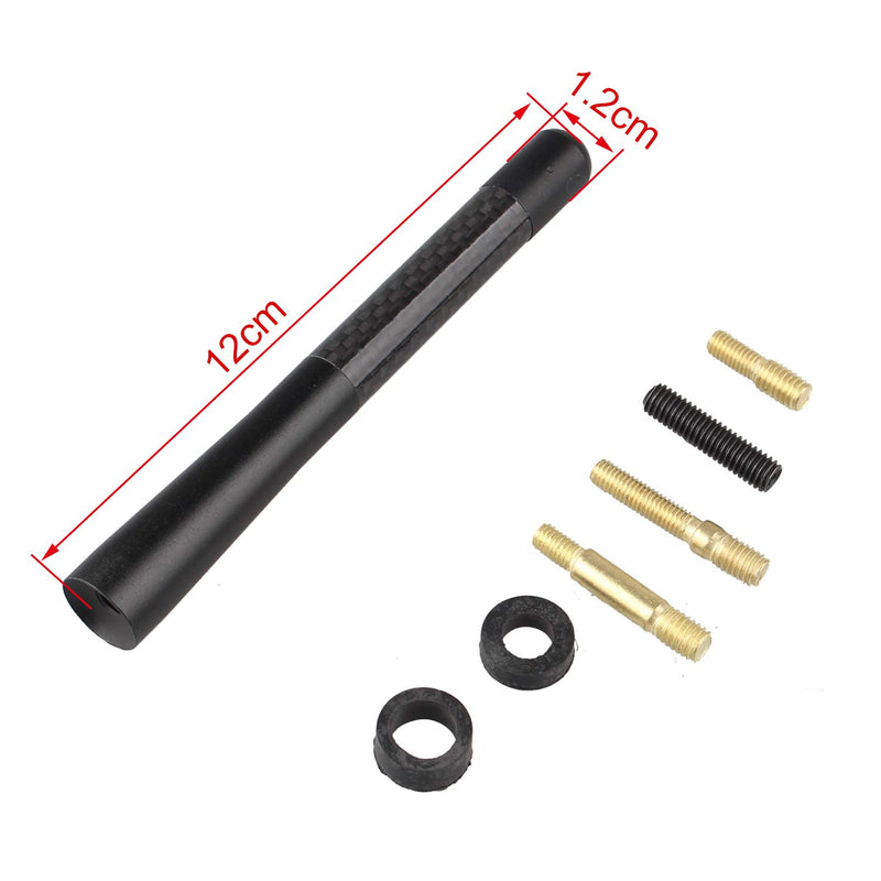 Futheda Universal Car Mini Carbon Fiber TRD Radio Antenna Mast Aluminum Vehicle Car Radio FM/AM Rod Screw Aerial Antenna Replacement 4.7" Inch / 12cm - Black