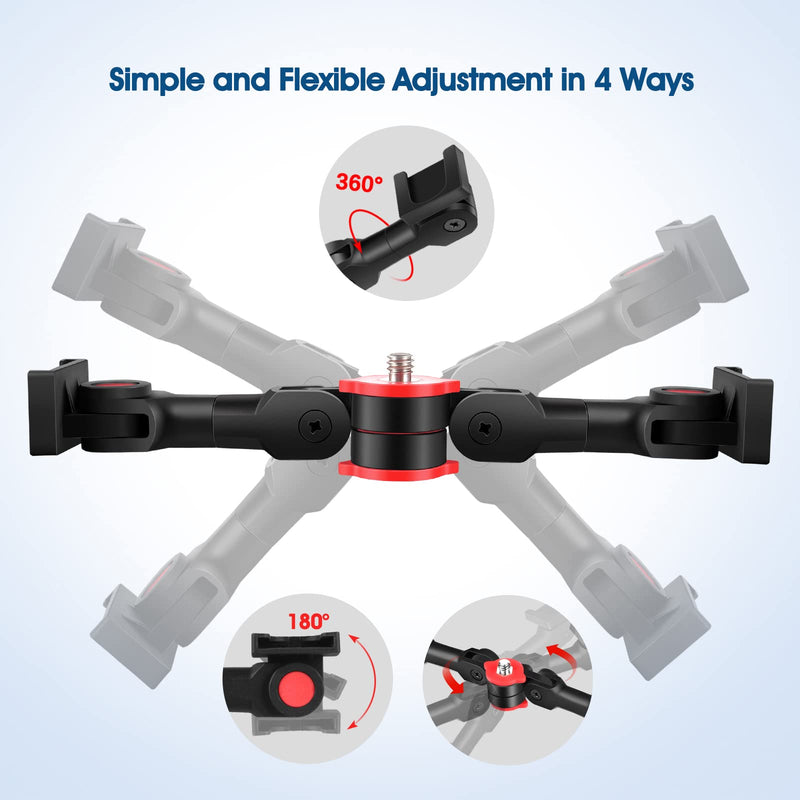 ChromLives Cold Shoe Mount Adapter with Phone Clip,Rotatable Dual Cold Shoe Extension Bracket Hot Shoe Mount Adapter for Led Light/Microphone Red