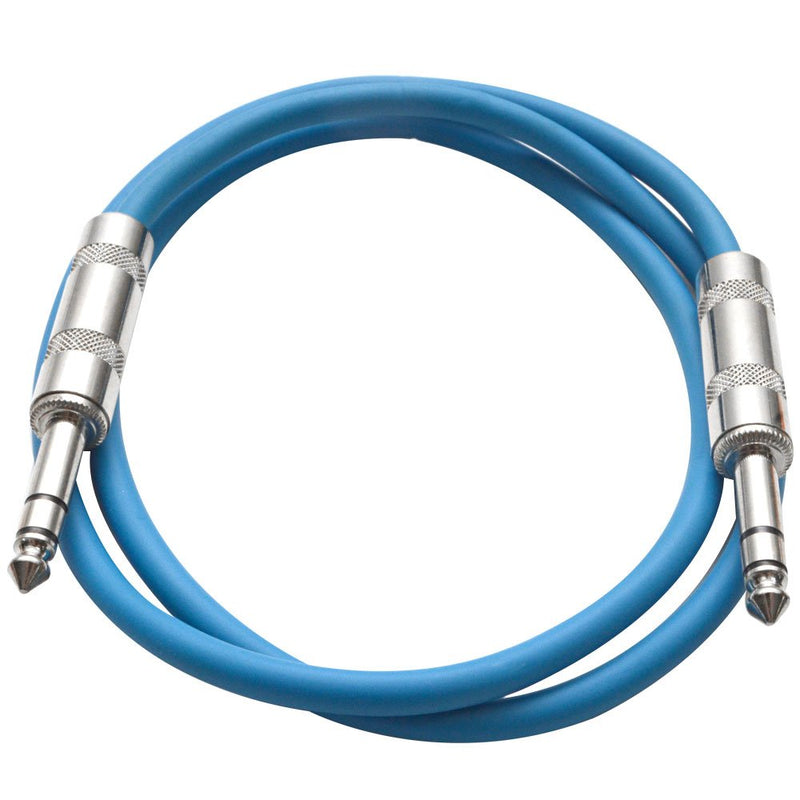 Seismic Audio SATRX-2Blue6 6 Pack of Blue 2' 1/4"TRS to 1/4" TRS Patch Cables 2 Foot