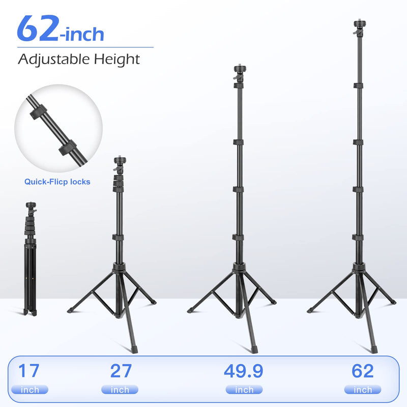 Sensyne 62" Phone Tripod & Selfie Stick, Extendable Cell Phone Tripod Stand with Wireless Remote and Phone Holder, Compatible with iPhone Android Phone, Camera (Black) 62in Black