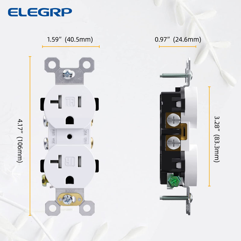 [AUSTRALIA] - ELEGRP Tamper-Resistant Duplex Receptacle, 20A 125V Standard Electrical Duplex Wall Outlet, 2 Pole 3 Wire, 5-20R, Self-Grounding, Residential Grade Straight Blade, UL (Glossy White, 10 Pack) Tamper Resistant 
