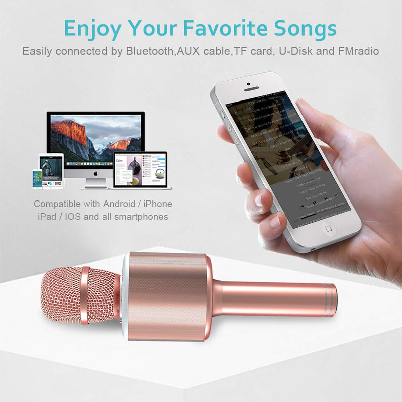 [AUSTRALIA] - Wireless Bluetooth Karaoke Microphone,Portable Handheld Karaoke Mic Speaker Machine for Kid Adult Girl Home Party Singing Birthday Gift compatible with Android/iPhone/PC or All Smartphone Qarfee Pink 