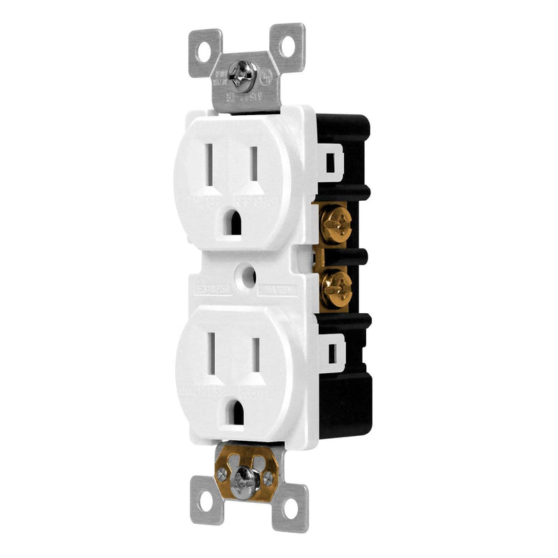 ENERLITES Duplex Receptacle Outlet, Tamper-Resistant Electrical Wall Outlets, Residential Grade, 3-Wire, Self-Grounding, 2-Pole,15A 125V, UL Listed, 61580-TR-W-10PCS, White (10 Pack) Tamper Resistant