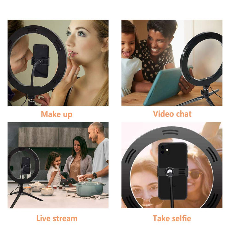 10" Selfie Ring Light with Tripod Stand & Phone Holder and Bluetooth Remote 3 Colors Modes Desk Ring Light for Photography/Makeup/Live Stream
