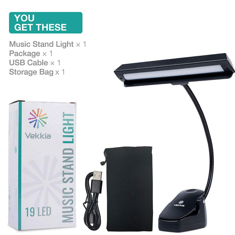 [AUSTRALIA] - Professional Musician 3000K-6000K Super Bright 19 LED Music Stand Light, Clip On Orchestra Piano Lights, 9 Levels Dimmable Rechargeable. Perfect for Piano, Orchestra, Craft. USB Cord Incl. Black 