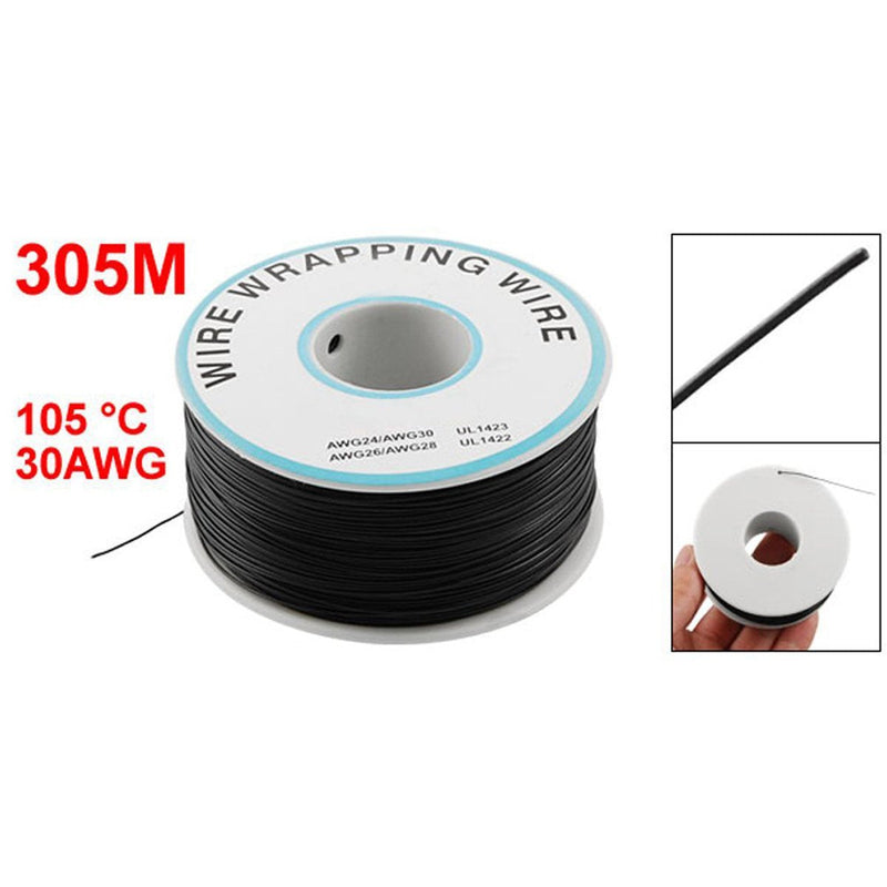 YXQ P/N B-30-1000 30AWG Tin Plated Copper Wire Wrapping Wire Cable Reel Black 305M