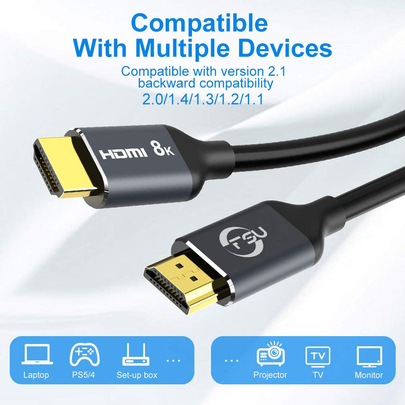FSU 8K HDMI 2.1 Cable, 15FT/4.5M 48Gbps High Speed HDMI Cord, 8K@60Hz Ultra HD, 4K@120Hz, 144Hz eARC HDR10 4:4:4 HDCP 2.2&2.3, Compatible Laptop/Projector/Monitor/Fire TV Playstation 5/PS4/Xbox One