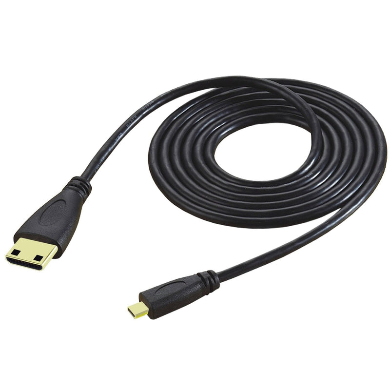 BronaGrand Micro HDMI Male Type D to Type C Mini HDMI Male Connector Adapter Cable Cord Black 1.8M
