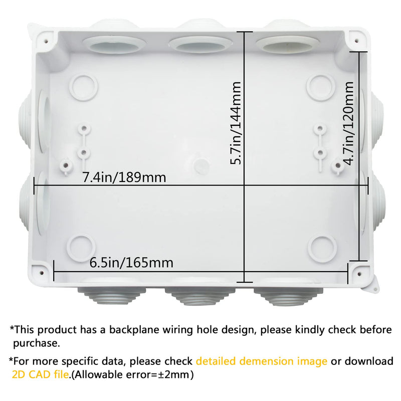 LeMotech ABS Plastic Dustproof Waterproof IP65 Junction Box Universal Electrical Project Enclosure White 7.9 x 6.1 x 3.1 inch (200 x 155 x 80 mm) 7.9" x 6.1" x 3.1"