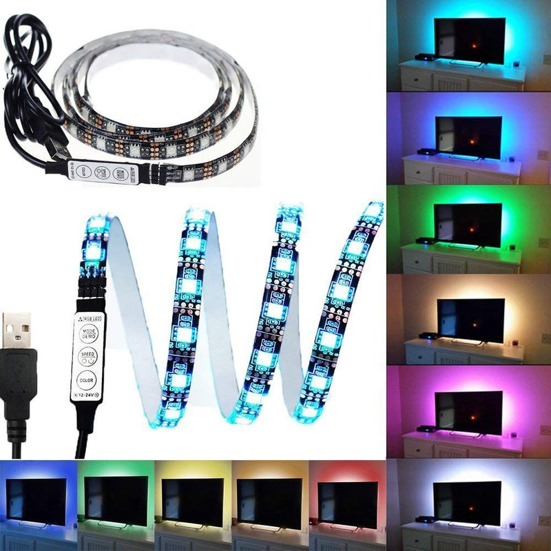Geekercity USB LED Strip Light - 1M(3Ft) 60leds Flexible 5050 RGB TV Backlight Background Lighting Kit with 5V USB Cable and Mini Controller for TV PC Laptop Desk Under Cabinet (3FT)
