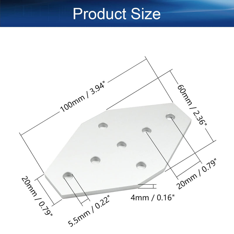 Yinpecly Aluminum Alloy Outside Joining Plate 3.94" x 2.36" x 0.16"(LxWxT) with 7-Hole Joint Bracket Hardware for 3D Printer Parts 2020 Aluminum Profile Corner Bracket Plate Silver Tone 2pcs 2 Pieces