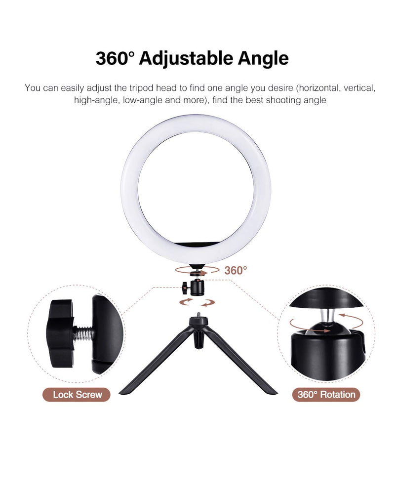 10" Selfie Ring Light with Tripod Stand & Cell Phone Holder 3 Light Modes for Live Stream/Makeup/YouTube Video/LED Dimmable Beauty Ringlight Black