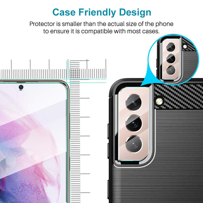 [2+3 Pack] LϟK Compatible for Samsung Galaxy S21 5G (Not for S21 Plus), 2 Pack Tempered Glass Screen Protector + 3 Pack Camera Lens Protector, Case Friendly, Installation Tray -Gray