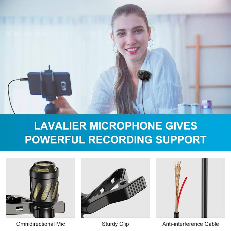 [AUSTRALIA] - PoP voice 18 Feet Lavalier Microphone, 2 Pack Lapel Microphones for iPhone,Android, PC,Computer,Laptop,Camera,Professional Condenser mic for YouTube,Interview,Video,Include Various Accessories 